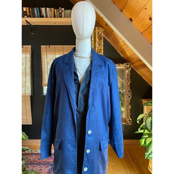 Linen Blazer Jacket Vintage Ann Taylor Blue - Picture 2 of 6